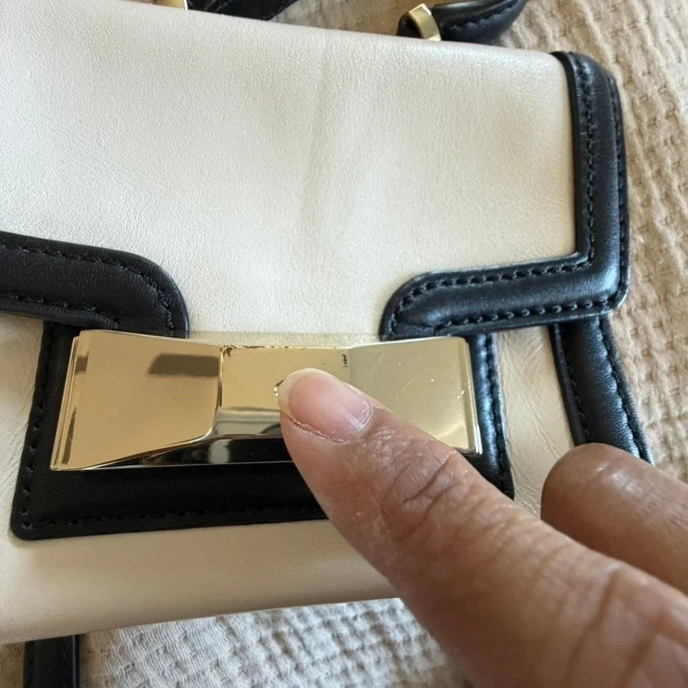 Kate Spade Carroll Park Mini Penelope Crossbody Bag White Black Leather Purse